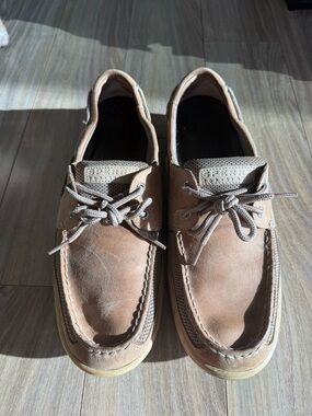 Sperry Tan Leather Moc Toe Boat Shoes